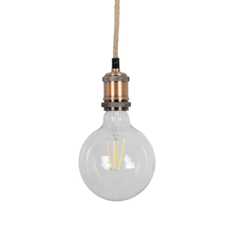 GLOBOSTAR® WHIP 77662 Μοντέρνο DIY Φωτιστικό με Υφασμάτινο Καλώδιο, Ντουί 1 x E27, Διακόπτη On/Off & Πρίζα AC 220-240V IP20 – Μπεζ & Χάλκινο – Μ150 x Π4 x Υ4cm