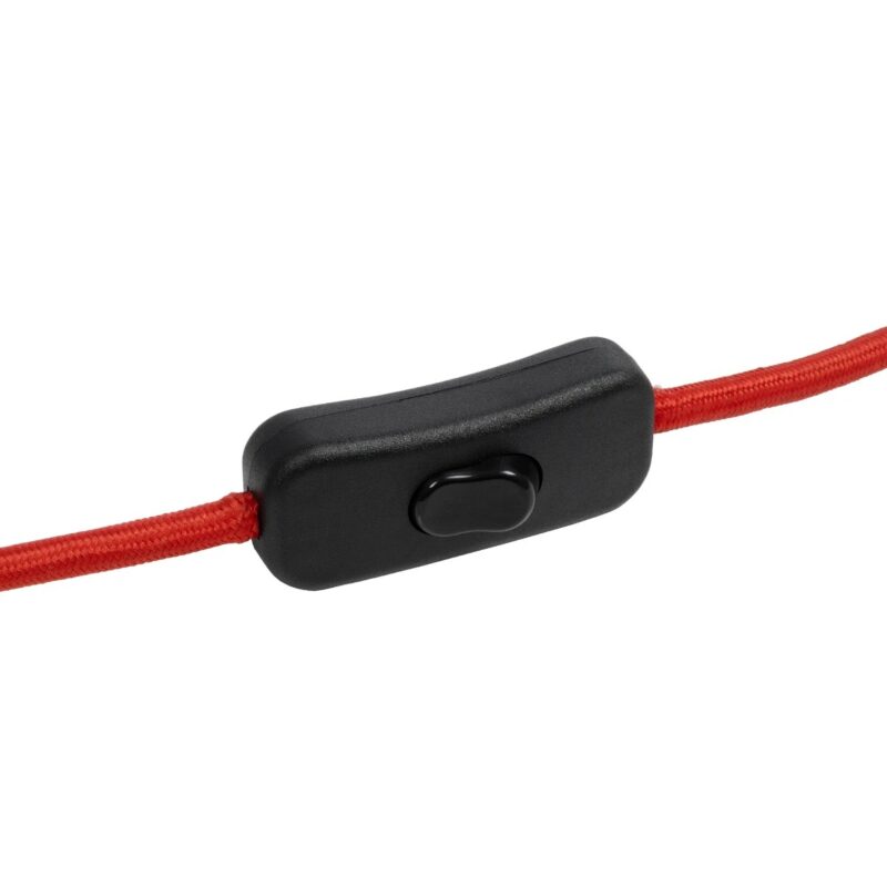 GLOBOSTAR® WHIP 77666 Μοντέρνο DIY Φωτιστικό με Υφασμάτινο Καλώδιο, Ντουί 1 x E27, Διακόπτη On/Off & Πρίζα AC 220-240V IP20 – Κόκκινο & Μαύρο – Μ150 x Π4 x Υ4cm