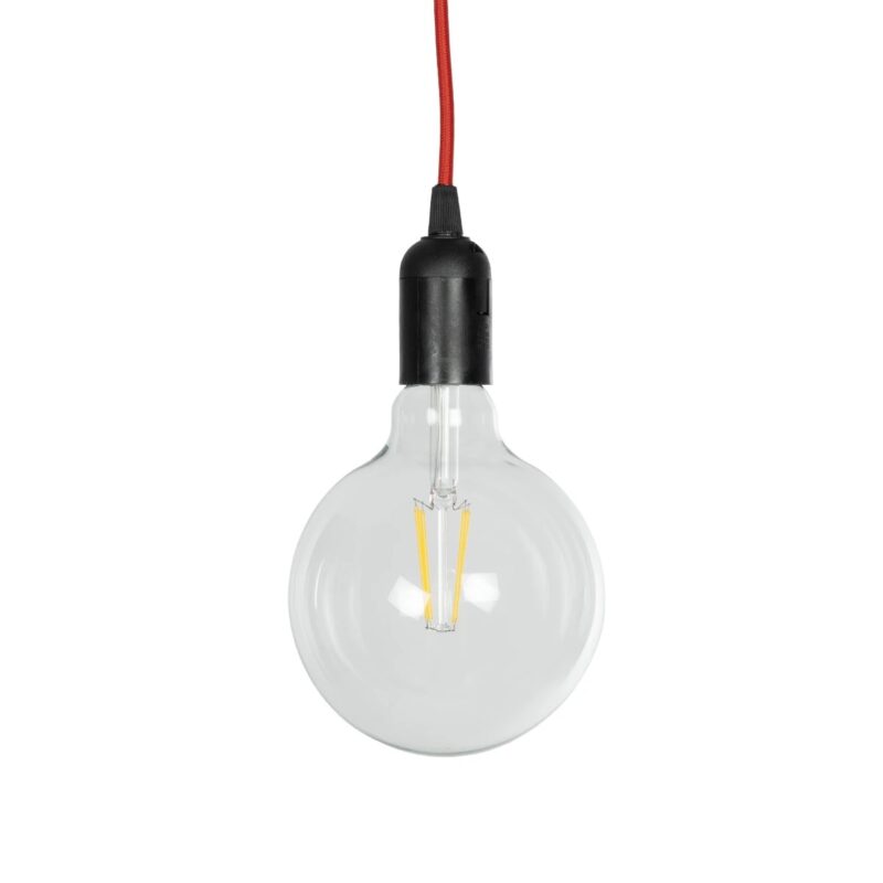GLOBOSTAR® WHIP 77666 Μοντέρνο DIY Φωτιστικό με Υφασμάτινο Καλώδιο, Ντουί 1 x E27, Διακόπτη On/Off & Πρίζα AC 220-240V IP20 – Κόκκινο & Μαύρο – Μ150 x Π4 x Υ4cm