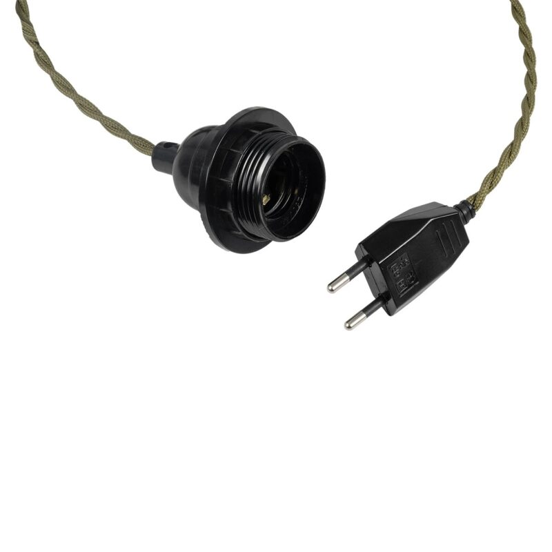 GLOBOSTAR® WHIP 77667 Μοντέρνο DIY Φωτιστικό με Πλεκτό Καλώδιο, Ντουί 1 x E27, Διακόπτη On/Off & Πρίζα AC 220-240V IP20 – Χακί & Μαύρο – Μ150 x Π5.8 x Υ5.8cm
