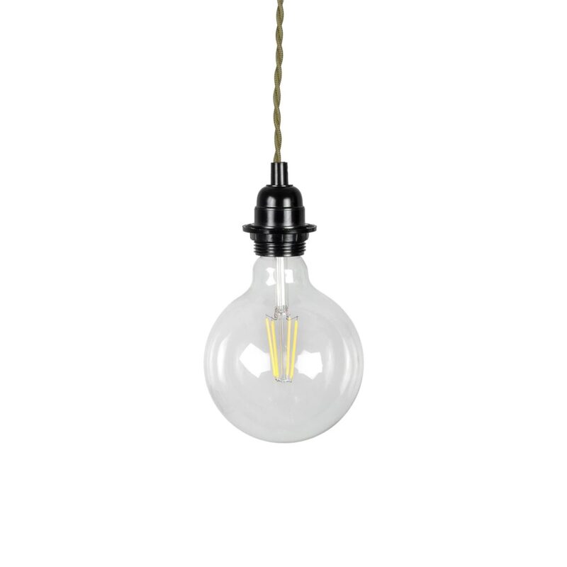 GLOBOSTAR® WHIP 77667 Μοντέρνο DIY Φωτιστικό με Πλεκτό Καλώδιο, Ντουί 1 x E27, Διακόπτη On/Off & Πρίζα AC 220-240V IP20 – Χακί & Μαύρο – Μ150 x Π5.8 x Υ5.8cm