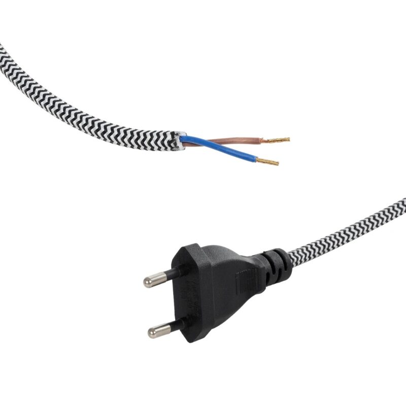 GLOBOSTAR® WHIP 77670 Μοντέρνο DIY Υφασμάτινο Καλώδιο με Διακόπτη On/Off AC 220-240V IP20 – Λευκό & Μαύρο – Μ140 x Π2.7 x Υ1.9cm