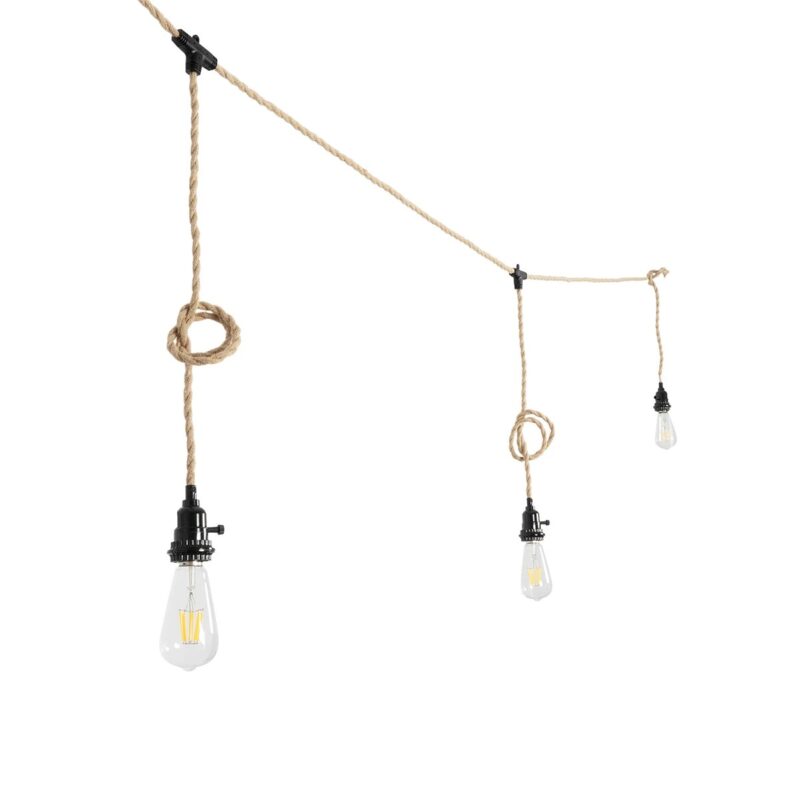 GLOBOSTAR® WHIP 77676 Μοντέρνο DIY Φωτιστικό με Υφασμάτινο Καλώδιο, Ντουί 3 x E27, Διακόπτη On/Off & Πρίζα AC 220-240V IP20 – Μπεζ & Μαύρο – Μ650 x Π5.5 x Υ100cm