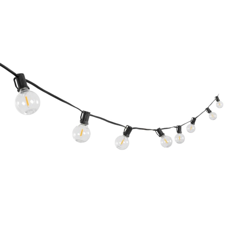 GLOBOSTAR® TWILIGHT 79669 Μοντέρνο Φωτιστικό Κήπου Γιρλάντα 14.5m με 50 Λάμπες LED 30W 2700lm 360° DC 3.6V με Ενσωματωμένο Φωτοβολταϊκό Panel 5.5V 5W & Επαναφορτιζόμενη Μπαταρία Li-ion 3.7V 3×18650 6600mAh Αδιάβροχο IP65 Θερμό Λευκό 2700Κ Dimmable – Sanan SMD Chip – Μαύρο & Διάφανο – Μ1450 x Π4 x Υ7cm – 2 Χρόνια Εγγύηση