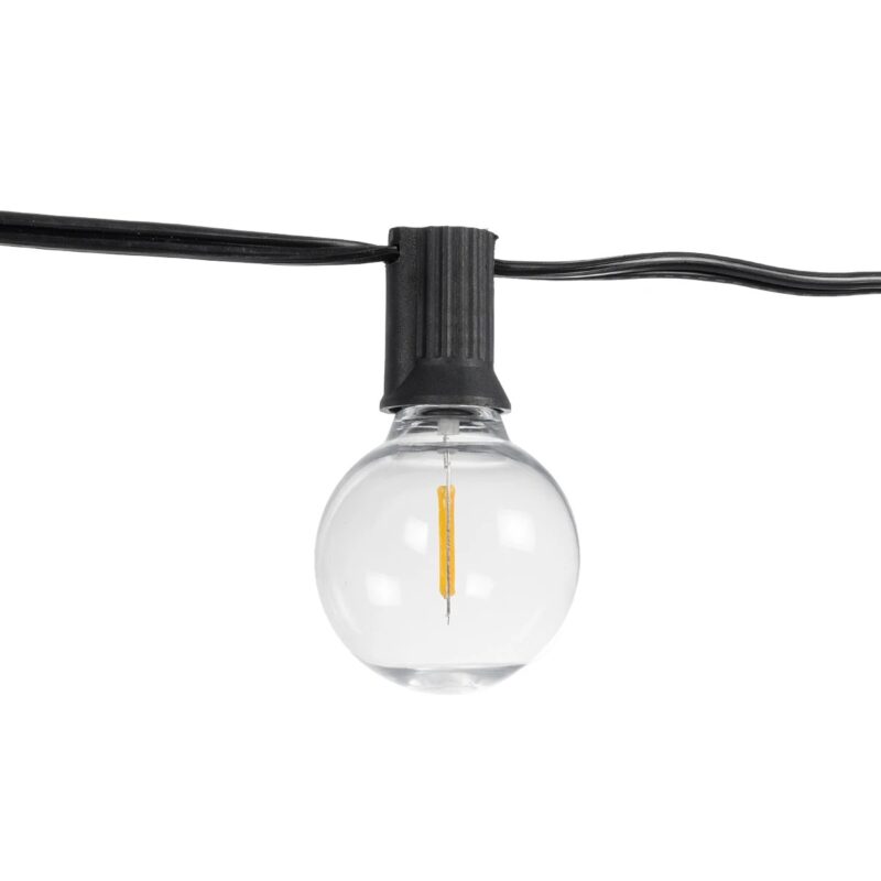 GLOBOSTAR® TWILIGHT 79669 Μοντέρνο Φωτιστικό Κήπου Γιρλάντα 14.5m με 50 Λάμπες LED 30W 2700lm 360° DC 3.6V με Ενσωματωμένο Φωτοβολταϊκό Panel 5.5V 5W & Επαναφορτιζόμενη Μπαταρία Li-ion 3.7V 3×18650 6600mAh Αδιάβροχο IP65 Θερμό Λευκό 2700Κ Dimmable – Sanan SMD Chip – Μαύρο & Διάφανο – Μ1450 x Π4 x Υ7cm – 2 Χρόνια Εγγύηση