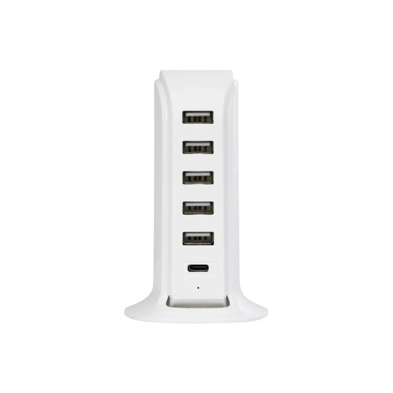 GLOBOSTAR® CHARGER 79704 Πολυφορτιστής DC 5V με 5 x USB 2.0 & 1 x USB-C 30W 6A AC 220-240V IP20 – Λευκό – Μ8 x Π6.5 x Υ11.5cm