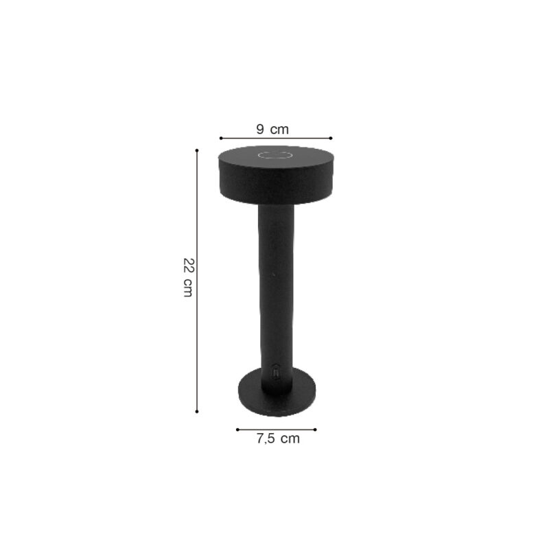 Inlight Rechargeable LED 2W 3CCT Touch Table Lamp Black D:22x9cm (3053-Black)