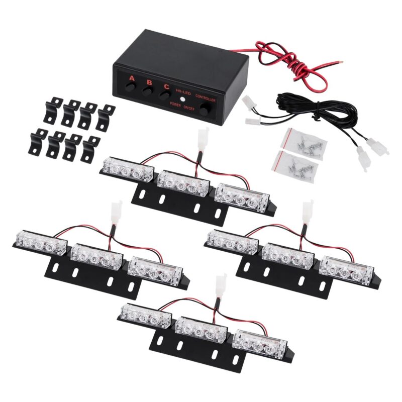 GloboStar® 85017 PRO Series ΣΕΤ 4 x 3 Μπάρες Σήμανσης Οχήματος Οδικής Βοήθειας για Αυτοκίνητα & Φορτηγά 3 Προγραμμάτων Φωτισμού STROBE LED HIGH POWER 36W DC 10-30V Αδιάβροχο IP65 Κόκκινο & Μπλε-  Μ18 x Π4.5 x Υ3cm – 2 Χρόνια Εγγύηση