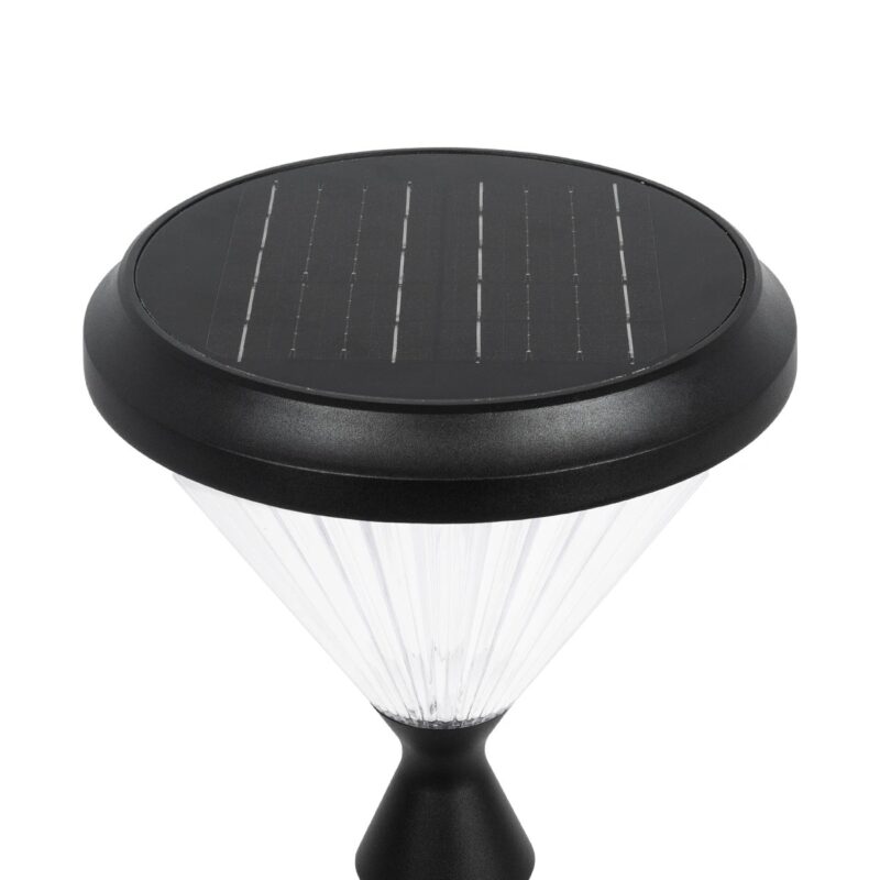GLOBOSTAR® VEGGIE 90522 Φωτιστικό Κολωνάκι Κήπου LED 10W 500lm 120° με Ενσωματωμένο Φωτοβολταϊκό Panel 6V 2W & Επαναφορτιζόμενη Μπαταρία Li-ion 3.2V 6000mAh με Αισθητήρα Ημέρας-Νύχτας Αδιάβροχο IP65 Ψυχρό Λευκό 6000K – Sanan SMD Chip – Μαύρο – Μ26 x Π26 x Υ60cm – 2 Χρόνια Εγγύηση