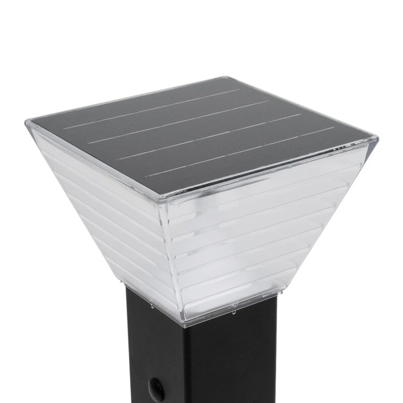 GLOBOSTAR® VEGGIE 90524 Φωτιστικό Κολωνάκι Κήπου LED 10W 500lm 120° με Ενσωματωμένο Φωτοβολταϊκό Panel 6V 2W & Επαναφορτιζόμενη Μπαταρία Li-ion 3.2V 6000mAh με Αισθητήρα Ημέρας-Νύχτας Αδιάβροχο IP65 All in One CCT 6000K-4500K – Sanan SMD Chip – Μαύρο – Μ19.5 x Π19.5 x Υ60cm – 2 Χρόνια Εγγύηση