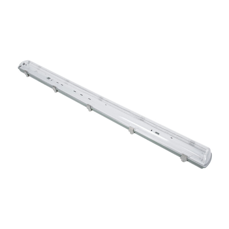 GLOBOSTAR® VIGAS 90613 Γραμμικό Βιομηχανικό Φωτιστικό Σκαφάκι Tri-Proof με Μεταλλικά Clips για 2 x Λάμπες T8 G13 120cm Τύπου Φθορίου LED Τροφοδοσίας Ενός Άκρου 120° AC 220-240V Αδιάβροχο IP65 – Γκρι με Διάφανο Κάλυμμα Πλαστικό PC – Μ126 x Π11.5 x Υ9cm