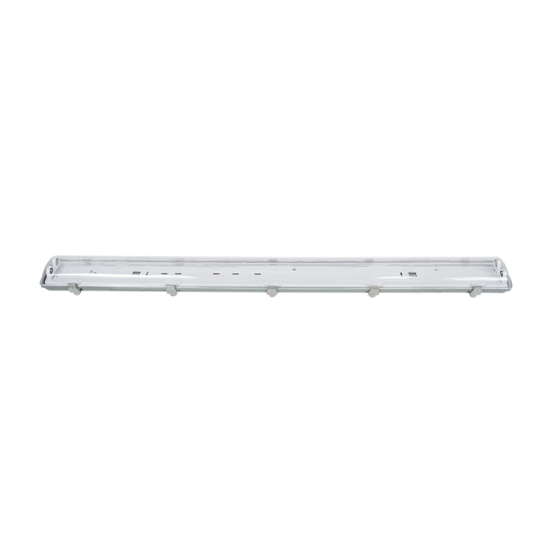 GLOBOSTAR® VIGAS 90613 Γραμμικό Βιομηχανικό Φωτιστικό Σκαφάκι Tri-Proof με Μεταλλικά Clips για 2 x Λάμπες T8 G13 120cm Τύπου Φθορίου LED Τροφοδοσίας Ενός Άκρου 120° AC 220-240V Αδιάβροχο IP65 – Γκρι με Διάφανο Κάλυμμα Πλαστικό PC – Μ126 x Π11.5 x Υ9cm
