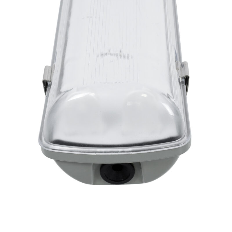 GLOBOSTAR® VIGAS 90613 Γραμμικό Βιομηχανικό Φωτιστικό Σκαφάκι Tri-Proof με Μεταλλικά Clips για 2 x Λάμπες T8 G13 120cm Τύπου Φθορίου LED Τροφοδοσίας Ενός Άκρου 120° AC 220-240V Αδιάβροχο IP65 – Γκρι με Διάφανο Κάλυμμα Πλαστικό PC – Μ126 x Π11.5 x Υ9cm