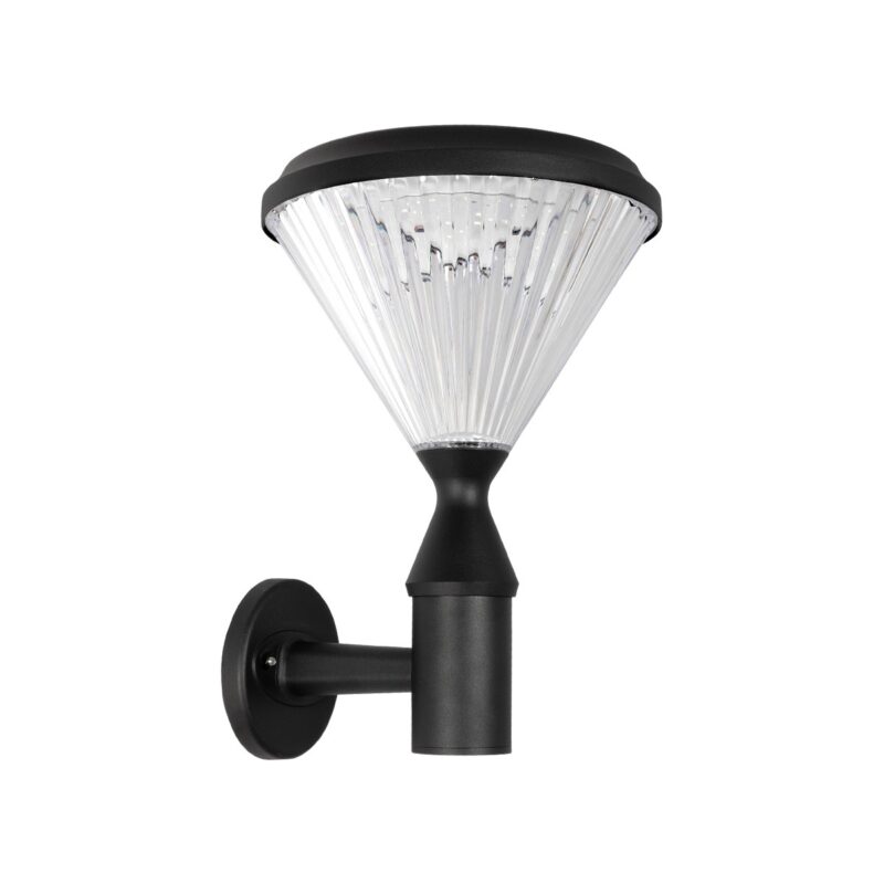 GLOBOSTAR® SOLARTIS 90527 Μοντέρνο Φωτιστικό Τοίχου – Απλίκα LED 10W 1000lm 180° με Ενσωματωμένο Φωτοβολταϊκό Panel 6V 5W & Επαναφορτιζόμενη Μπαταρία Li-ion 3.2V 6000mAh με Αισθητήρα Ημέρας-Νύχτας Αδιάβροχο IP65 Ψυχρό Λευκό 6000K – Sanan SMD Chip – Μαύρο – Μ26.5 x Π30 x Υ40cm – 2 Χρόνια Εγγύηση