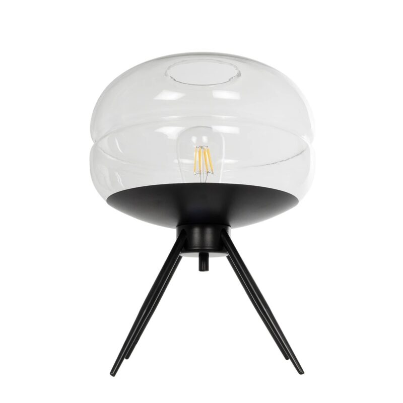 GLOBOSTAR® JAVAN 999-0036 Μοντέρνο Επιτραπέζιο Φωτιστικό Πορτατίφ με Ντουί 1 x E27 AC 220-240V IP20 – Διάφανο & Μαύρο – Μ30 x Π30 x Υ40cm