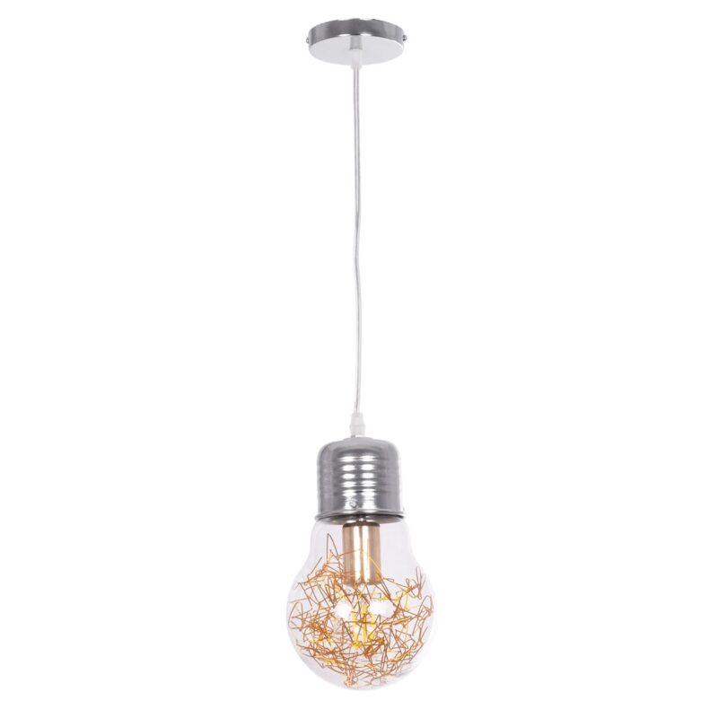 GLOBOSTAR® LAMP 999-0056 Μοντέρνο Κρεμαστό Φωτιστικό Οροφής με Ντουί 1 x E27 AC 220-240V IP20 – Διάφανο, Χρυσό & Ασημί – Μ15 x Π15 x Υ27cm