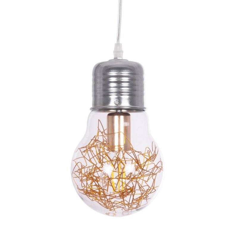 GLOBOSTAR® LAMP 999-0056 Μοντέρνο Κρεμαστό Φωτιστικό Οροφής με Ντουί 1 x E27 AC 220-240V IP20 – Διάφανο, Χρυσό & Ασημί – Μ15 x Π15 x Υ27cm