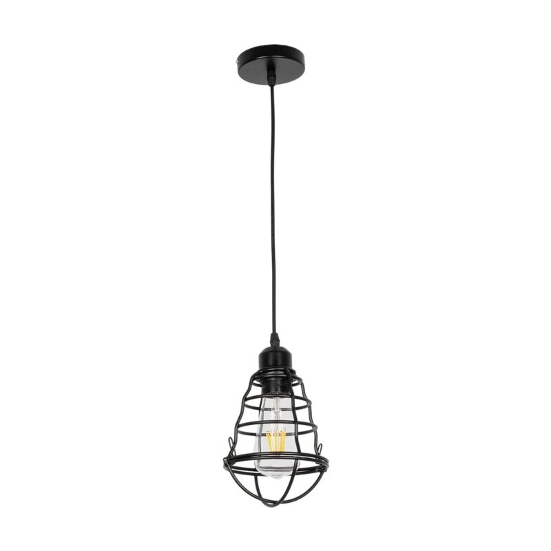 GLOBOSTAR® ALDO 999-0096 Vintage Κρεμαστό Φωτιστικό Οροφής με Ντουί 1 x E27 AC 220-240V IP20 – Μαύρο – Μ15 x Π15 x Υ24cm