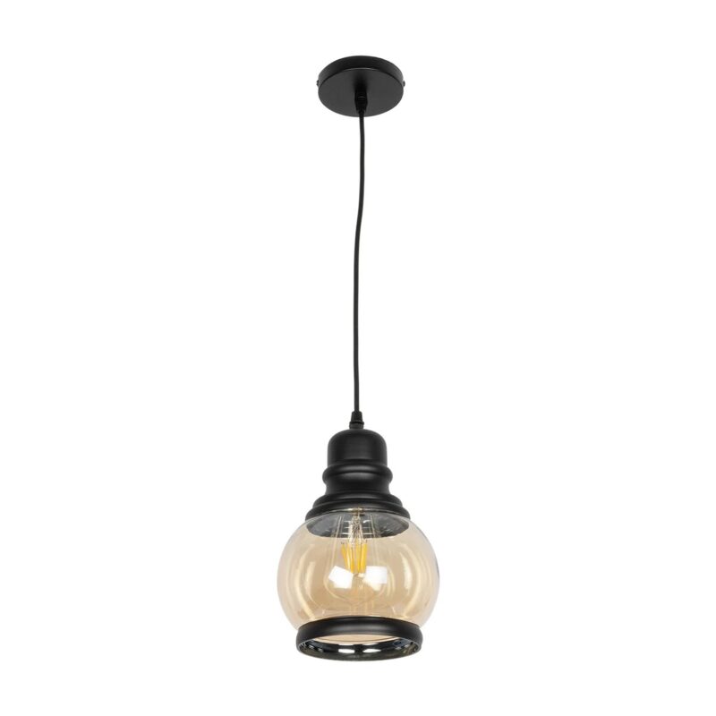 GLOBOSTAR® OLIVER 999-0186 Vintage Κρεμαστό Φωτιστικό Οροφής με Ντουί 1 x E27 AC 220-240V IP20 – Μελί & Μαύρο – Μ16 x Π16 x Υ25cm