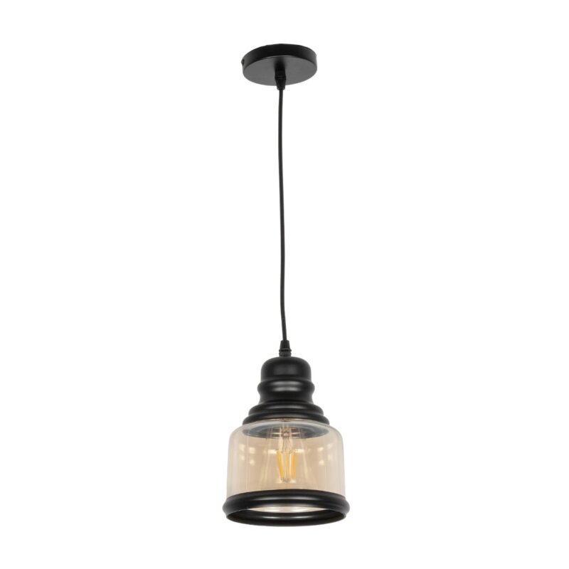 GLOBOSTAR® OLIVER 999-0187 Vintage Κρεμαστό Φωτιστικό Οροφής με Ντουί 1 x E27 AC 220-240V IP20 – Μελί & Μαύρο – Μ15 x Π15 x Υ21.5cm