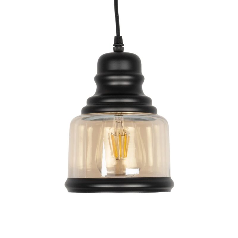 GLOBOSTAR® OLIVER 999-0187 Vintage Κρεμαστό Φωτιστικό Οροφής με Ντουί 1 x E27 AC 220-240V IP20 – Μελί & Μαύρο – Μ15 x Π15 x Υ21.5cm