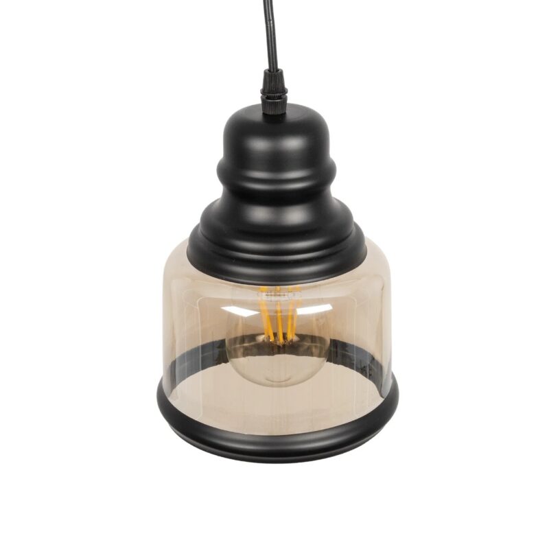 GLOBOSTAR® OLIVER 999-0187 Vintage Κρεμαστό Φωτιστικό Οροφής με Ντουί 1 x E27 AC 220-240V IP20 – Μελί & Μαύρο – Μ15 x Π15 x Υ21.5cm