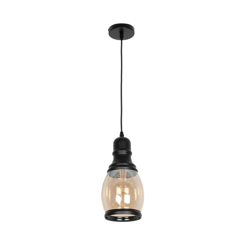 GLOBOSTAR® OLIVER 999-0188 Vintage Κρεμαστό Φωτιστικό Οροφής με Ντουί 1 x E27 AC 220-240V IP20 – Μελί & Μαύρο – Μ14 x Π14 x Υ30cm