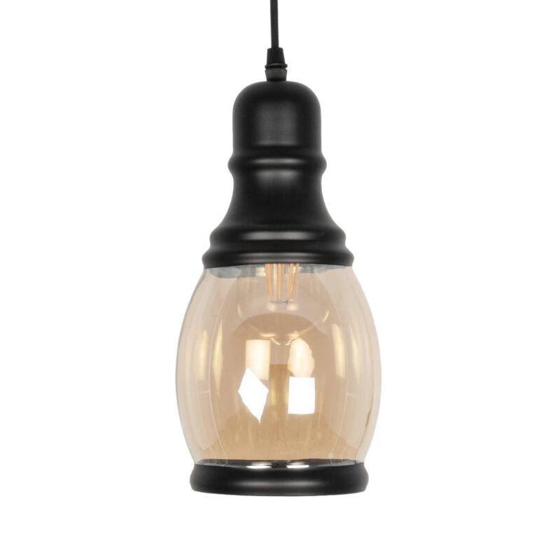 GLOBOSTAR® OLIVER 999-0188 Vintage Κρεμαστό Φωτιστικό Οροφής με Ντουί 1 x E27 AC 220-240V IP20 – Μελί & Μαύρο – Μ14 x Π14 x Υ30cm