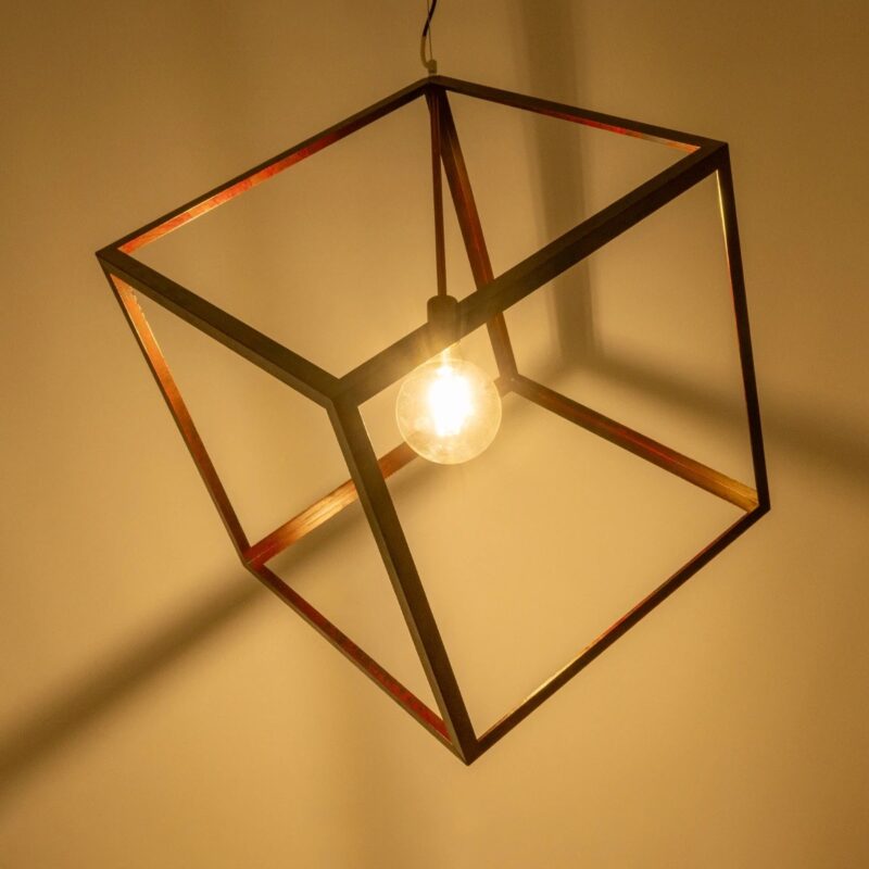 GLOBOSTAR® CUBE 999-0216 Μοντέρνο Κρεμαστό Φωτιστικό Οροφής με Ντουί 1 x E27 AC 220-240V IP20 – Χάλκινο – Μ70 x Π70 x Υ87cm