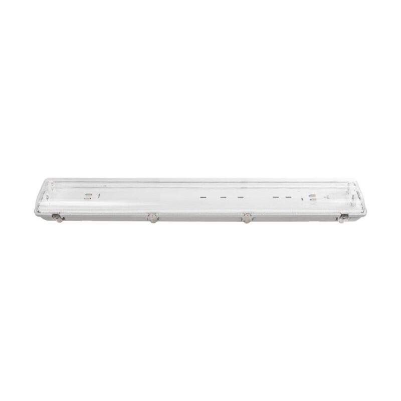 GLOBOSTAR® VIGAS 999-0250 Γραμμικό Βιομηχανικό Φωτιστικό Σκαφάκι Tri-Proof με Μεταλλικά Clips για 2 x Λάμπες T8 G13 90cm Τύπου Φθορίου LED Τροφοδοσίας Ενός Άκρου 120° AC 220-240V Αδιάβροχο IP65 – Γκρι με Διάφανο Κάλυμμα Πλαστικό PC – Μ100 x Π15 x Υ10cm