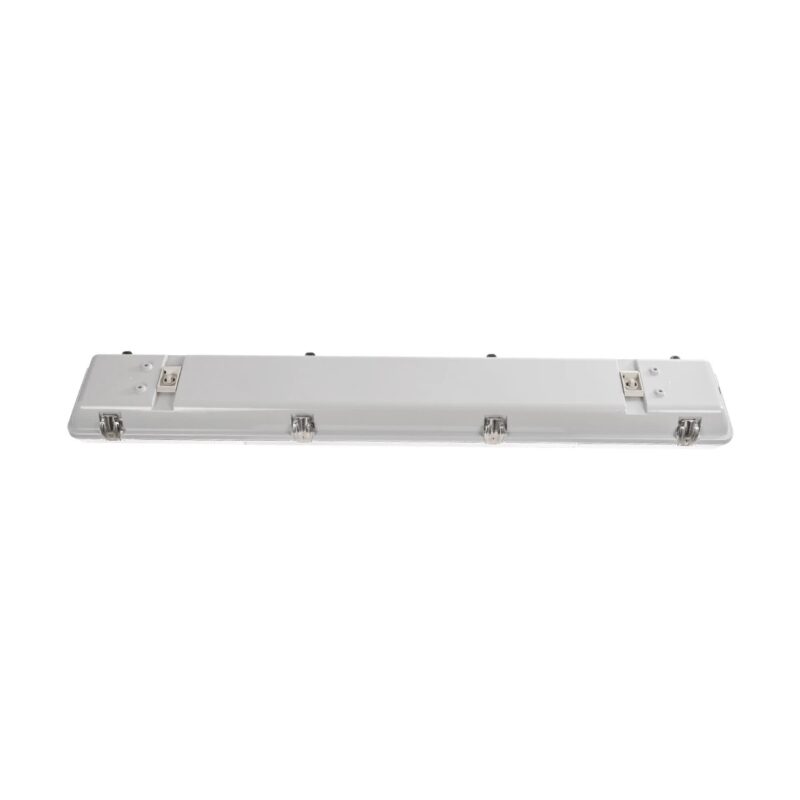 GLOBOSTAR® VIGAS 999-0250 Γραμμικό Βιομηχανικό Φωτιστικό Σκαφάκι Tri-Proof με Μεταλλικά Clips για 2 x Λάμπες T8 G13 90cm Τύπου Φθορίου LED Τροφοδοσίας Ενός Άκρου 120° AC 220-240V Αδιάβροχο IP65 – Γκρι με Διάφανο Κάλυμμα Πλαστικό PC – Μ100 x Π15 x Υ10cm