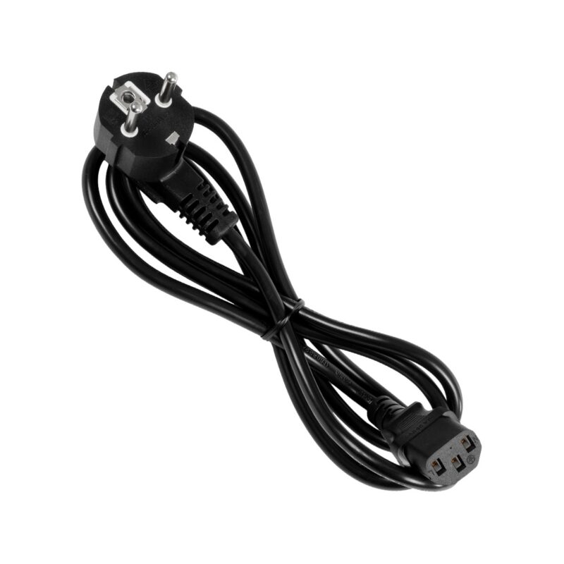 GLOBOSTAR® PLUGA 61498 Καλώδιο Τροφοδοσίας C13 με Πλάγια Πρίζα Schuko 250V 10A max 1.5m – 3*0.75mm2 – Μαύρο – Μ150 x Π3.6 x Υ3.6cm