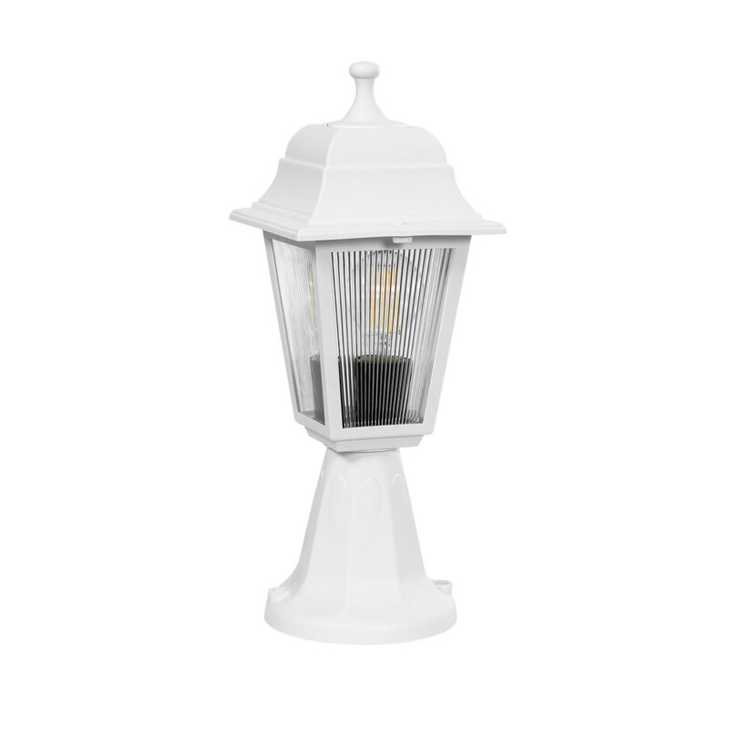 GloboStar® SOLME 203-0220 Vintage Επιδαπέδιο Φωτιστικό Φαναράκι Μονόφωτο 1 x E27 IP44 Λευκό & Διάφανο Πλαστικό – Μ22 x Π22 x Υ40cm