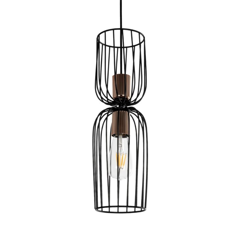 GLOBOSTAR® LAVERA 201-0124 Vintage Κρεμαστό Φωτιστικό Οροφής με Ντουί 1 x E27 AC 220-240V IP20 – Μαύρο & Μπρούτζινο – Μ14 x Π14 x Υ44cm