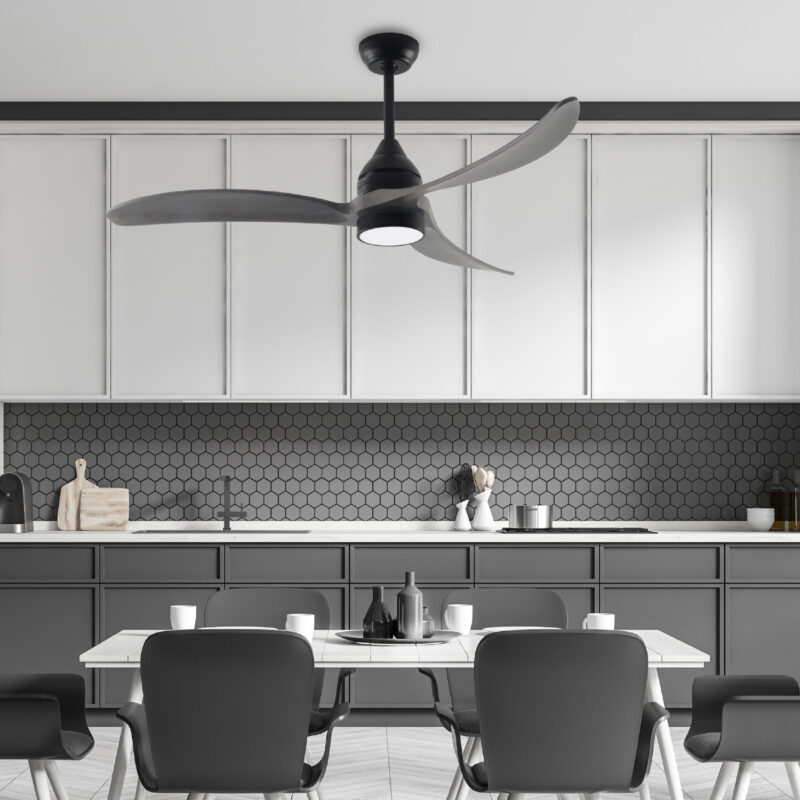 Ανεμιστήρας Οροφής Μαύρο‑Γκρι LED 24W – 3 Ξύλινα Πτερύγια – DC 45W – 6 Ταχύτητες – 132cm ACA FANGS2363B