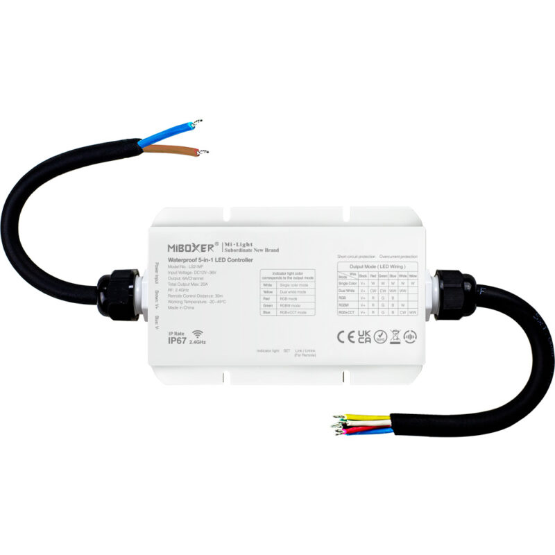 MiBoxer RF Controller/Dimmer για Ταινίες LED 12V/24V/48V 240W/480W/960W Μονόχρωμες/CCT/RGB/RGBW/RGB+CCT Αδιάβροχο IP67  LS2-WP