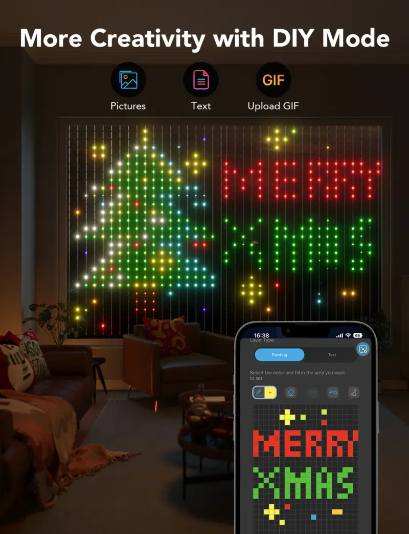 Wi-Fi Smart Λαμπάκια LED Κουρτίνα RGBIC 1.5×1.5m H70BC Govee 1.SH.01.G056