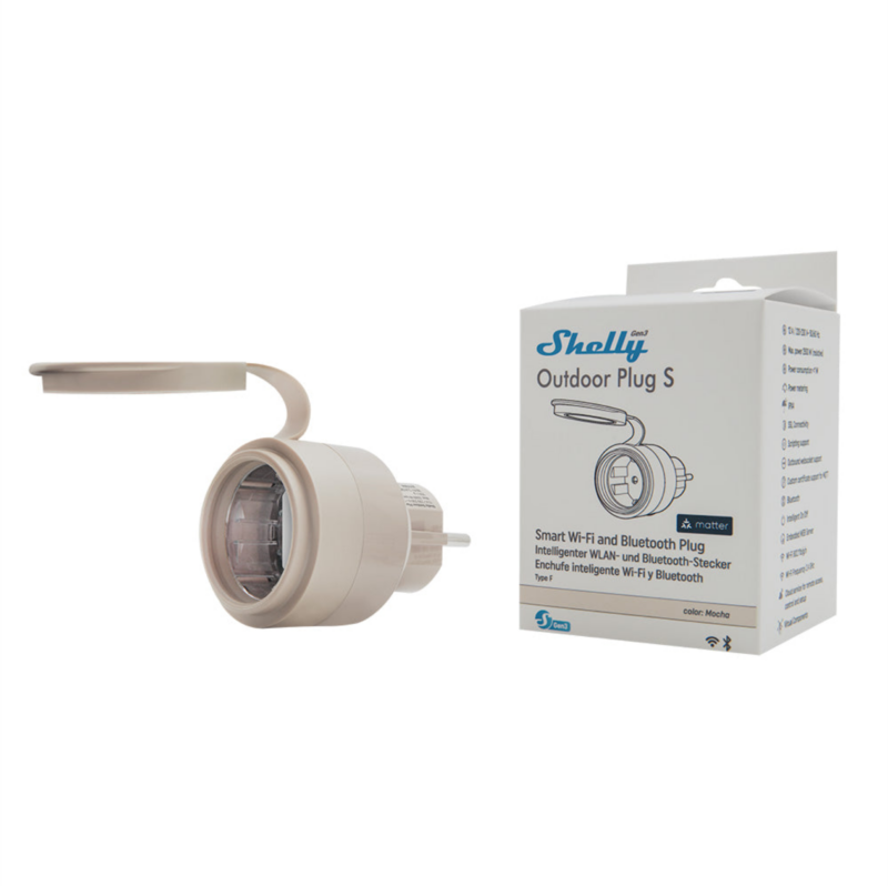 Shelly Outdoor Plug S Gen3  | Smart Wi-Fi / Bluetooth Αντάπτορας Πρίζας Σούκο με Έλεγχο & Μέτρηση Κατανάλωσης, IP44 – EAN 3800238070557