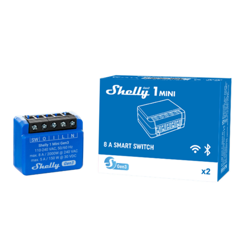 Shelly 1 Mini Gen 3 | Mini Smart Wi‑Fi Ρελέ 8A Διακόπτης για Φωτισμό & Συσκευές – EAN 3800235261576