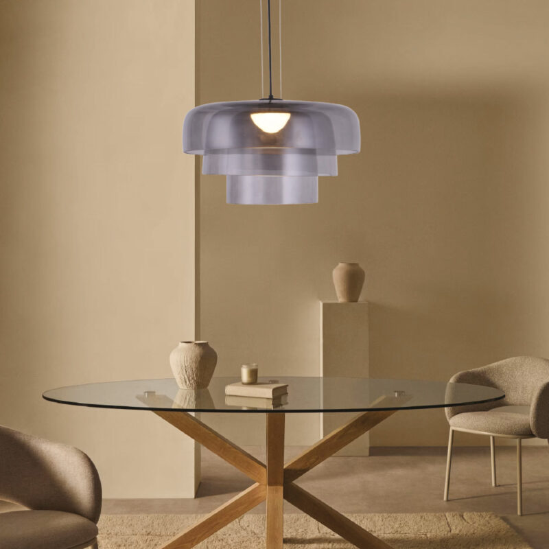 Inlight Κρεμαστό Φωτιστικό LED 12W 3000Κ απο φιμέ γυαλί D:42x23cm (4068-Smoky)