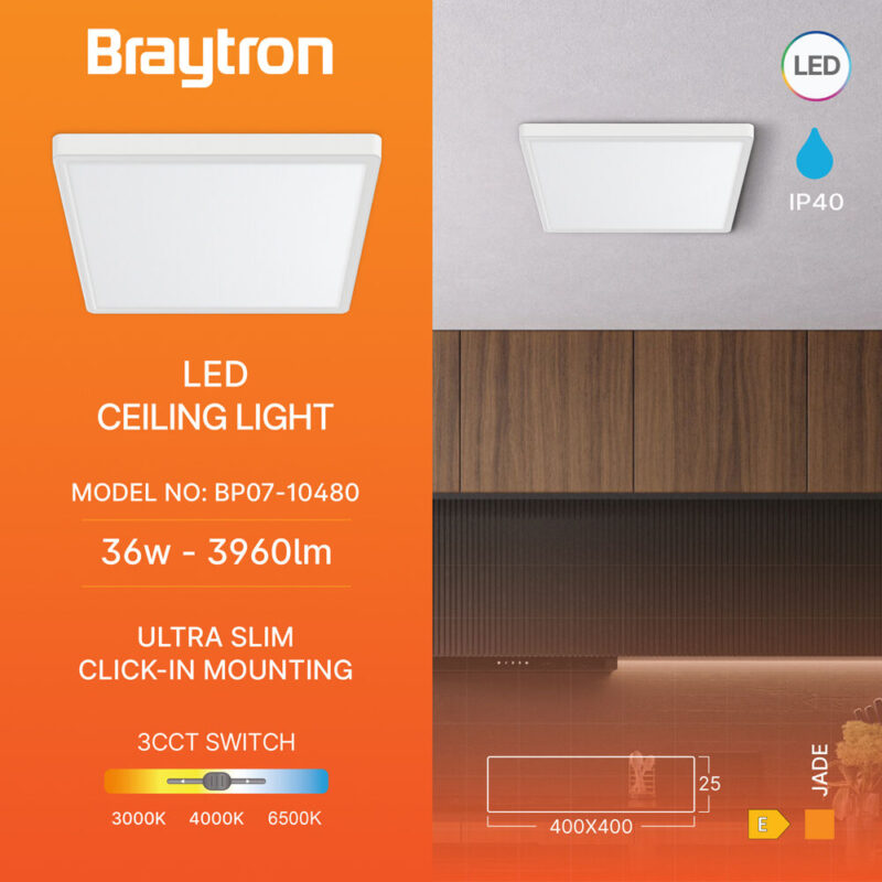 Πλαφονιέρα “Jade” slim 36W CCT Λευκό 40×40 Braytron – BP07-10480