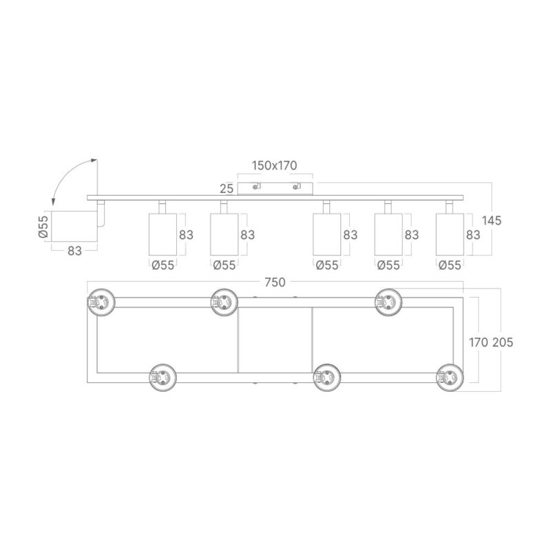 Φωτιστικό οροφής “Beta” με spot 6 x GU10 Λευκό Braytron – BH04-00860