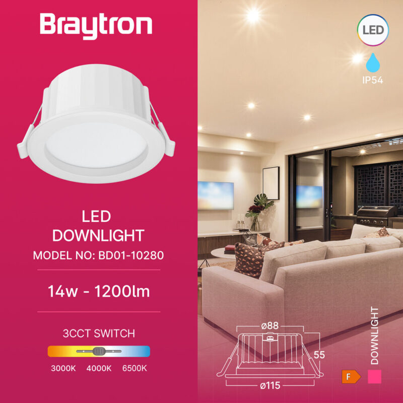 Σποτ Led 14w Στρογγυλό 3CCT IP54 Λευκό Braytron – BD01-10280