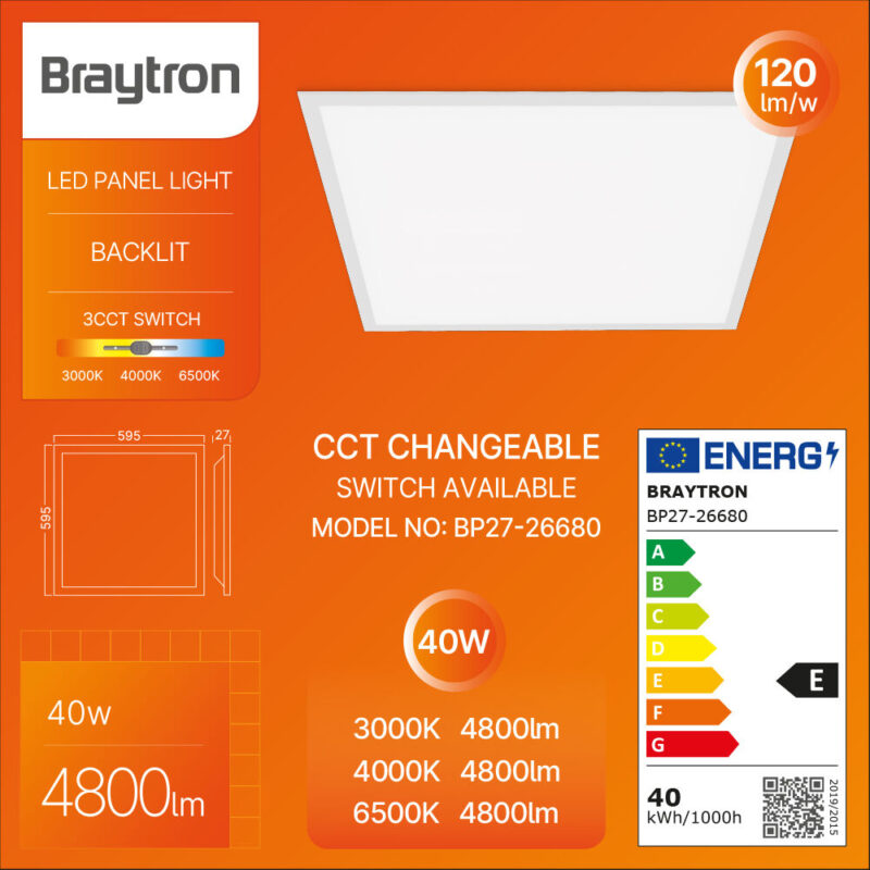 Φωτιστικό Πάνελ Led Backlite RC 40W 3CCT 60×60 Λευκό Braytron – BP27-26680
