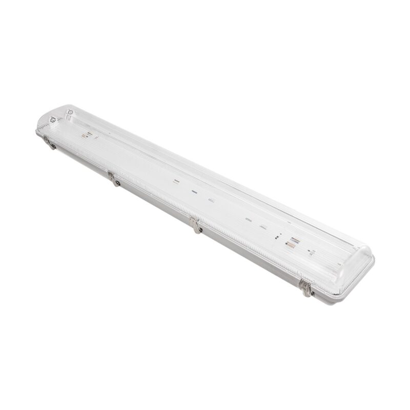 GLOBOSTAR® VIGAS 999-0250 Γραμμικό Βιομηχανικό Φωτιστικό Σκαφάκι Tri-Proof με Μεταλλικά Clips για 2 x Λάμπες T8 G13 90cm Τύπου Φθορίου LED Τροφοδοσίας Ενός Άκρου 120° AC 220-240V Αδιάβροχο IP65 – Γκρι με Διάφανο Κάλυμμα Πλαστικό PC – Μ100 x Π15 x Υ10cm