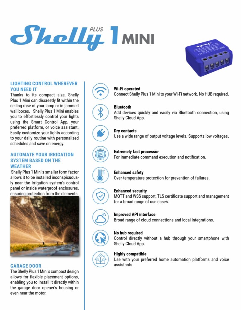 Shelly 1 Mini Gen 3 | Mini Smart Wi‑Fi Ρελέ 8A Διακόπτης για Φωτισμό & Συσκευές – EAN 3800235261576
