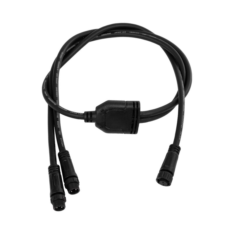 GLOBOSTAR® CONNECTOR 60954 2 Pin Καλώδιο/Επέκταση Τ 1 Μέτρου με Είσοδο 1 x Αρσενικό Βύσμα & Έξοδο 2 x Θηλυκά Βύσματα Αδιάβροχο IP68 – Μαύρο – Μ100 x Π3.7 x Υ1.4cm