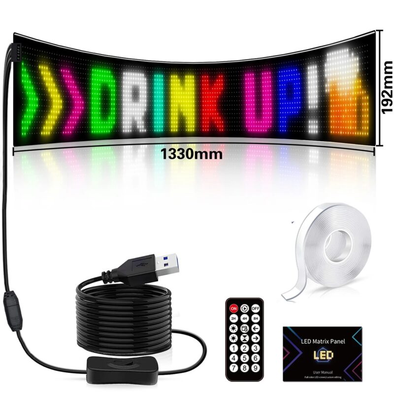 GLOBOSTAR® MATRIX GLB-106-0004 Εύκαμπτη Κυλιόμενη Ψηφιακή Επιγραφή 133×19.2cm P9 144×16 Pixel LED 10W DC 5V 2A με USB 2.0 Αδιάβροχο IP65 Πολύχρωμο RGB – Bluetooth Control μέσω iPIXEL APP – Μ133 x Π0.4 x Υ19.2cm – 2 Χρόνια Εγγύηση