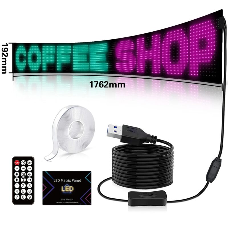 GLOBOSTAR® MATRIX GLB-106-0005 Εύκαμπτη Κυλιόμενη Ψηφιακή Επιγραφή 176.2×19.2cm P9 192×16 Pixel LED 10W DC 5V 2A με USB 2.0 Αδιάβροχο IP65 Πολύχρωμο RGB – Bluetooth Control μέσω iPIXEL APP – Μ176.2 x Π0.4 x Υ19.2cm – 2 Χρόνια Εγγύηση