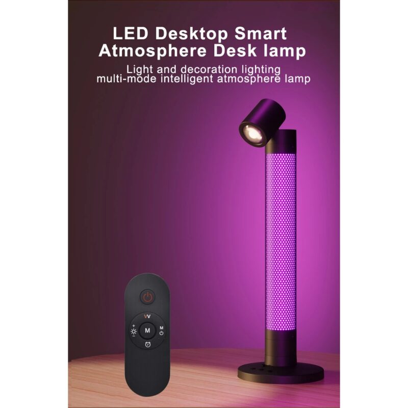 GLOBOSTAR® DESTINY GLB-106-0019 Επιτραπέζιο Φωτιστικό Πορτατίφ με RF Ασύρματο Χειριστήριο & Λειτουργία μέσω WiFi APP LED 10W 600lm 180° AC 220-240V IP20 Πολύχρωμο RGB Dimmable – Sanan SMD Chip – Μαύρο – Μ14 x Π14 x Υ40.5cm – 2 Χρόνια Εγγύηση